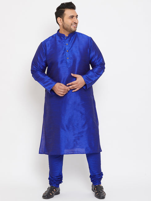 Men's Plus Size Blue Silk Blend Kurta